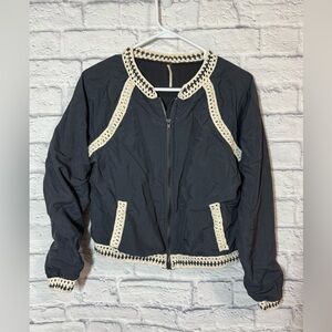Women's Free People Navy and Cream Crochet Jacket, sz Large